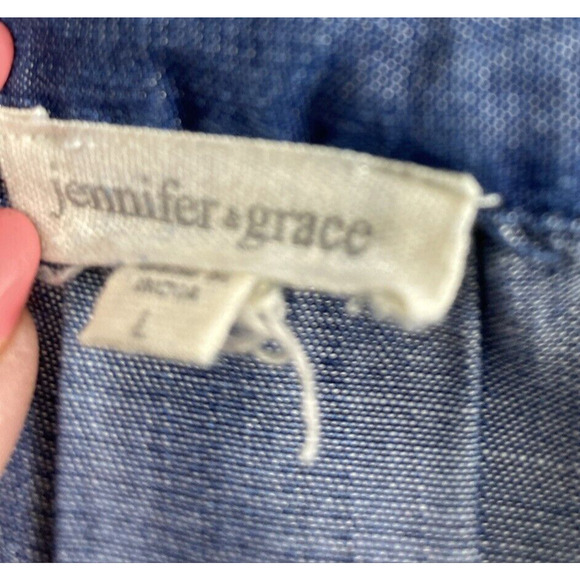 Jennifer & Grace Top Womens Large Blue Button Down Roll Tab Sleeve Blouse Casual - Picture 5 of 8